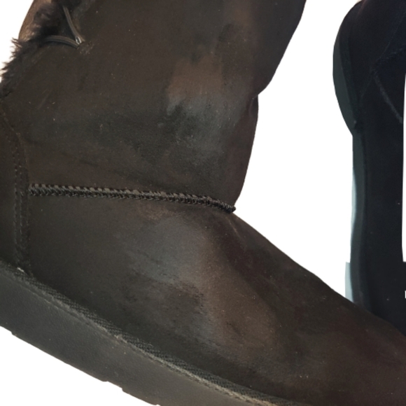 SO Black Faux Suede Faux Fur Lined Winter Boots with Buttons - Picture 4 of 8